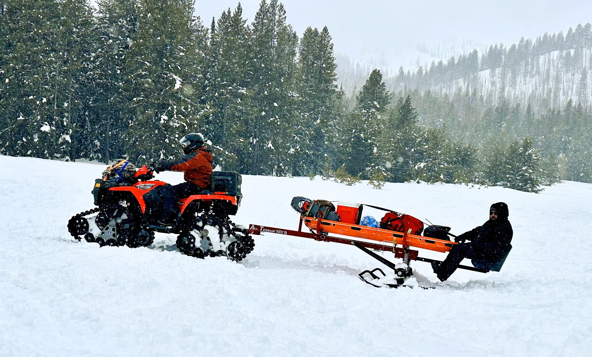 Boise County Search and Rescue ATV and snowmobile trailer staged for a winter response